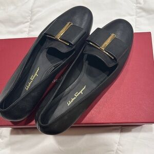 Salvatore Ferragamo Black Flats with Gold Accent